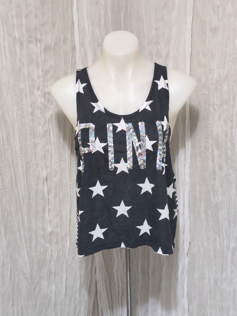 Victoria's Secret PINK Black Star Sequin Logo Tank